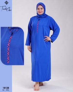 Tradi Chic Robe de prière brodée avec voile – Réf 18128 – Bleu roi