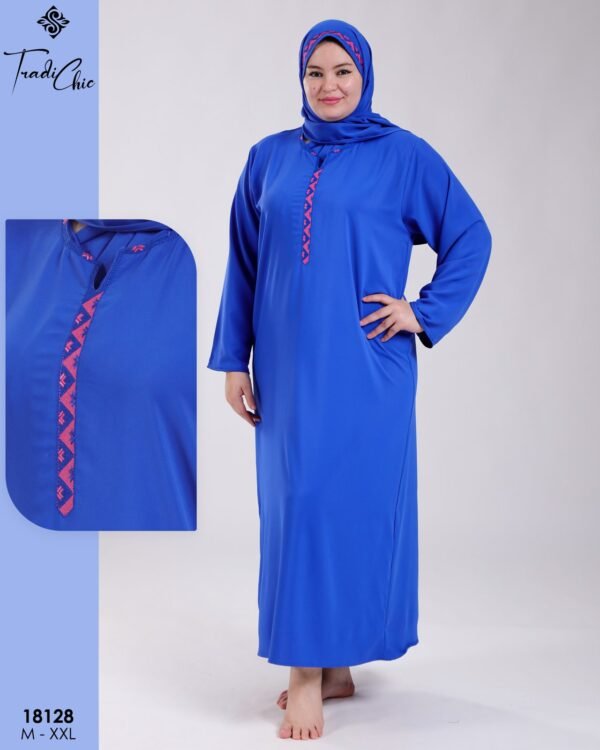 Tradi Chic Robe de prière brodée avec voile – Réf 18128 – Bleu roi