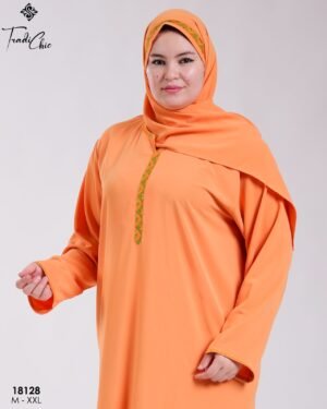 Tradi Chic Robe de prière brodée avec voile – Réf 18128 – Orange
