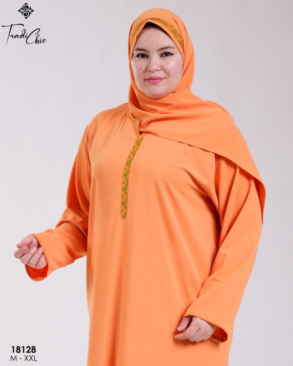 Tradi Chic Robe de prière brodée avec voile – Réf 18128 – Orange