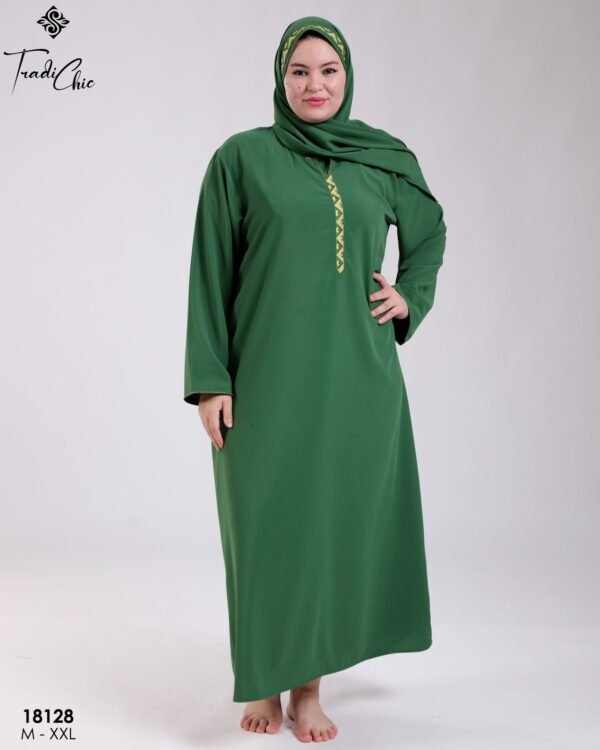 Tradi Chic Robe de prière brodée avec voile – Réf 18128 – Vert