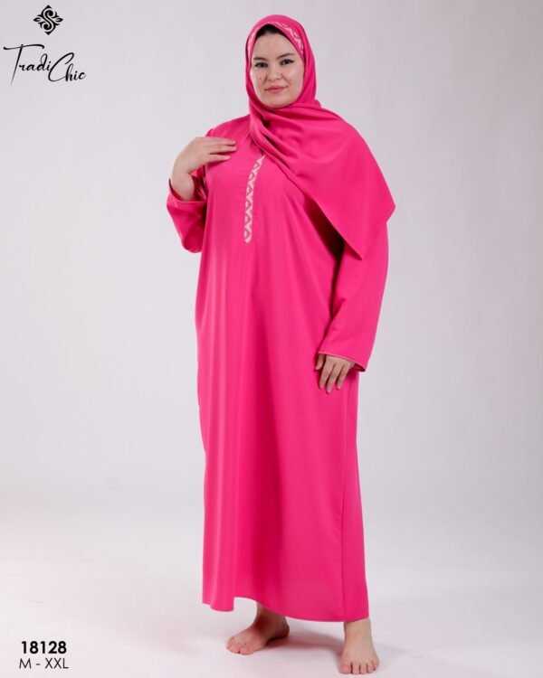 Tradi Chic Robe de prière brodée avec voile – Réf 18128 – Fuchsia