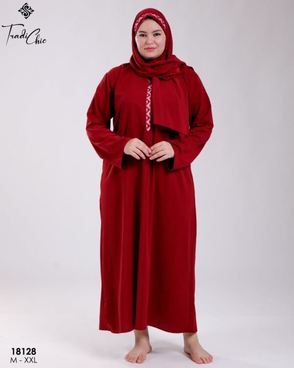 Tradi Chic Robe de prière brodée avec voile – Réf 18128 – Bordeaux
