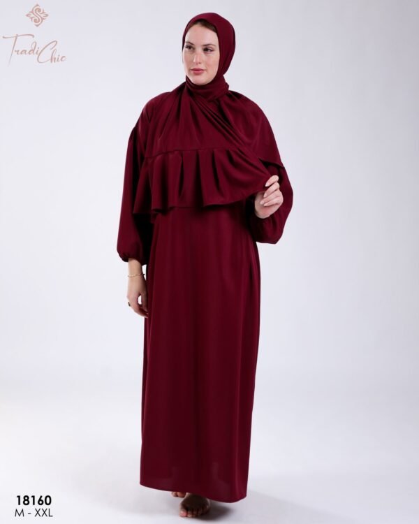 Tradi Chic Robe de prière avec voile à volant – Réf 18160 – Bordeaux