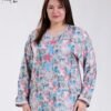 Tradi Chic Robe d'intérieur longue imprimée brodée – Réf 18162 – Gris fleuri
