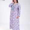 Tradi Chic Robe d'intérieur longue imprimée brodée – Réf 18187 – Lilas imprimé