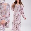 Tradi Chic Robe d'intérieur longue imprimée brodée – Réf 18305 – Rose imprimé