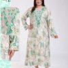 Tradi Chic Robe d'intérieur longue imprimée brodée – Réf 18306 – Vert imprimé