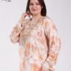Tradi Chic Robe d'intérieur longue imprimée brodée – Réf 18306 – Orange imprimé