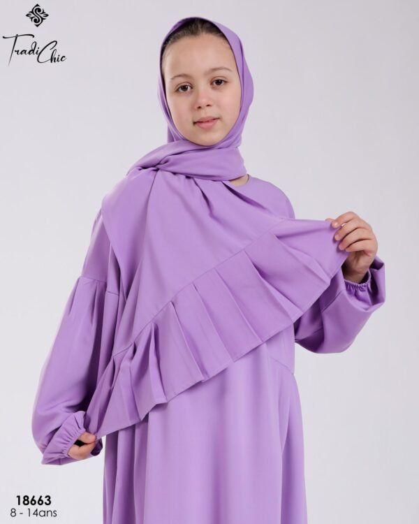 Tradi Chic Ensemble robe de prière et foulard fille – Réf 18663 – Lilas