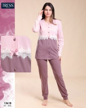 Tress Pyjama boutonné – Réf 13618 – Rose mauve