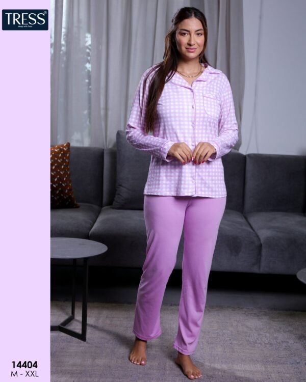 Tress Pyjama boutonné vichy – Réf 14404 – Lilas