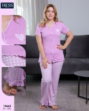 Tress Pyjama boutonné vichy – Réf 14663 – Lilas