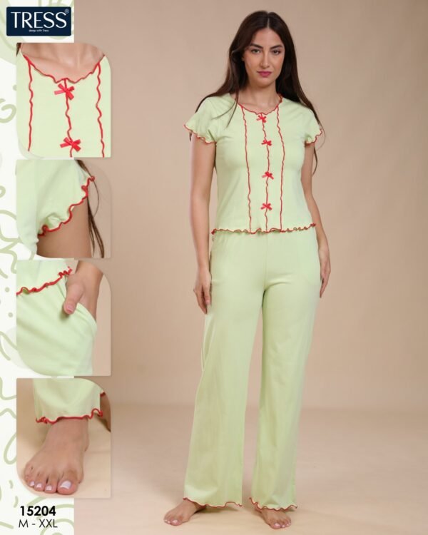 Tress Pyjama boutonné à volants – Réf 15204 – Vert anis