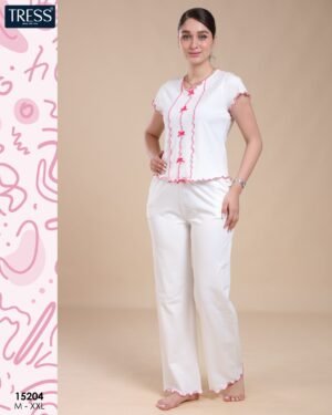 Tress Pyjama boutonné à volants – Réf 15204 – Blanc