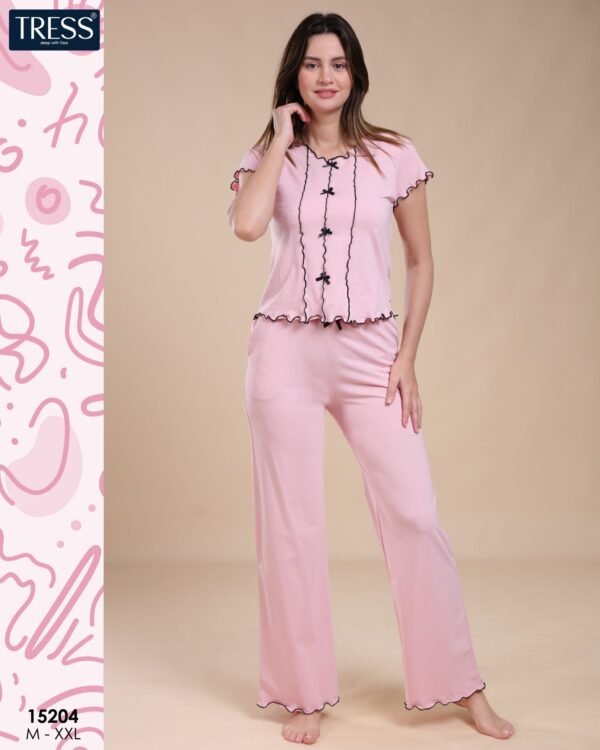 Tress Pyjama boutonné à volants – Réf 15204 – Rose