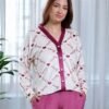 Tress Pyjama boutonné imprimé cœurs – Réf 16478 – Écru framboise