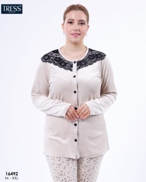 Tress Pyjama boutonné dentelle – Réf 16492 – Beige