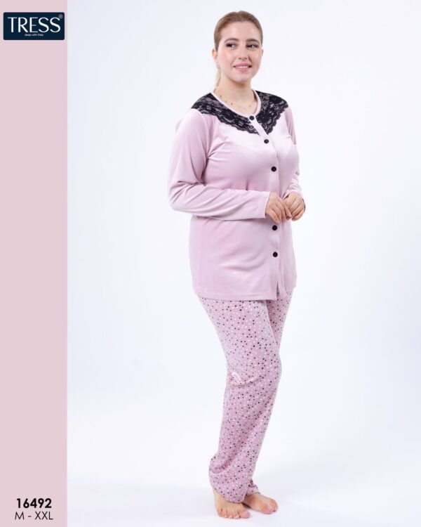 Tress Pyjama boutonné dentelle – Réf 16492 – Lilas