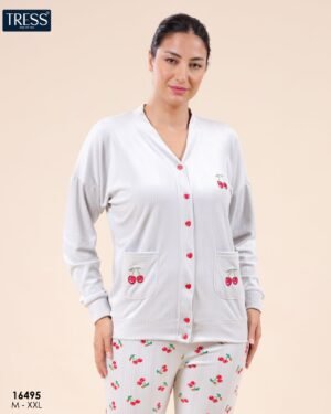 Tress Pyjama boutonné cerises – Réf 16495 – Gris clair