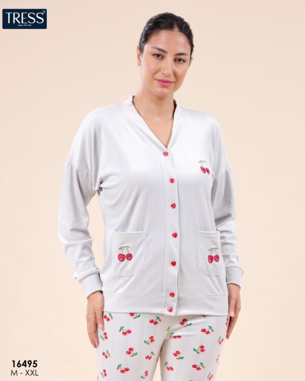 Tress Pyjama boutonné cerises – Réf 16495 – Gris clair