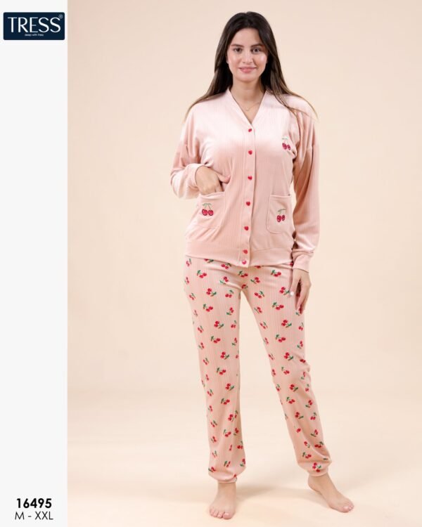Tress Pyjama boutonné cerises – Réf 16495 – Rose