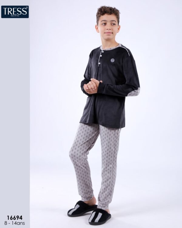 Tress Pyjama garçon velours – Réf 16694 – Noir gris
