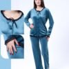 Tress Pyjama velours boutonné dentelle – Réf 16773 – Bleu pétrole Tress Pyjama velours boutonné dentelle – Réf 16773 – Bleu pétrole