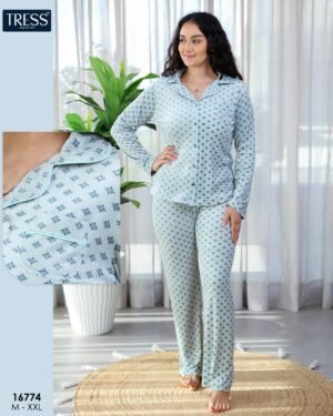 Tress Pyjama chemise imprimé – Réf 16774 – Bleu ciel