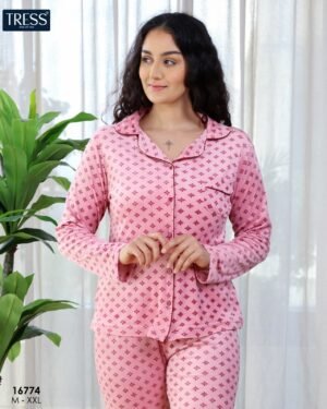 Tress Pyjama chemise imprimé – Réf 16774 – Rose