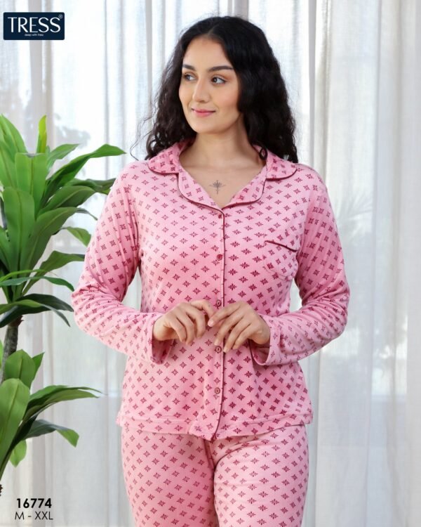 Tress Pyjama chemise imprimé – Réf 16774 – Rose