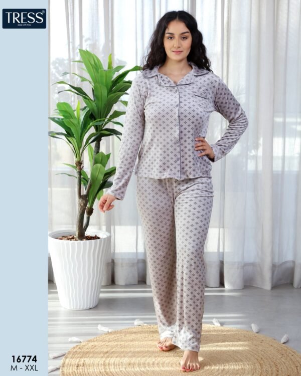 Tress Pyjama chemise imprimé – Réf 16774 – Gris