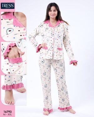 Tress Pyjama chemise imprimé avocat – Réf 16793 – Écru rose