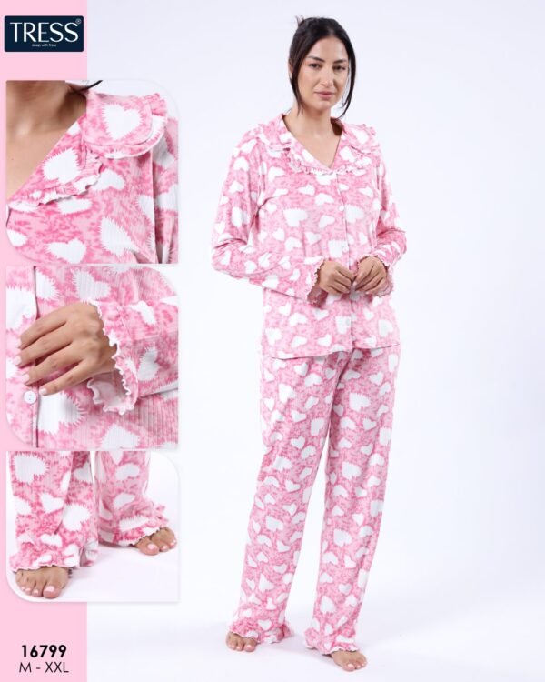 Tress Pyjama chemise imprimé cœurs – Réf 16799 – Rose