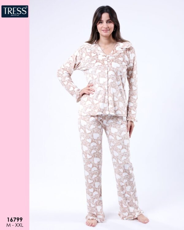 Tress Pyjama chemise imprimé cœurs – Réf 16799 – Beige