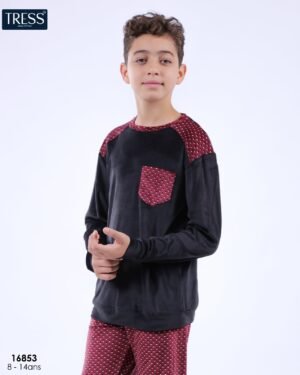 Tress Pyjama garçon velours – Réf 16853 – Noir bordeaux