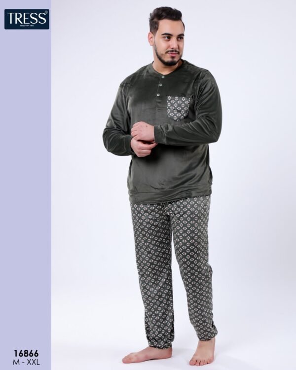 Tress Pyjama homme velours – Réf 16866 – Vert kaki