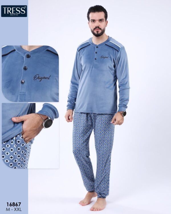 Tress Pyjama homme velours – Réf 16867 – Bleu jean