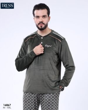 Tress Pyjama homme velours – Réf 16867 – Vert kaki