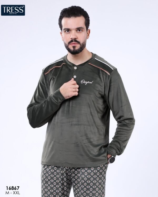 Tress Pyjama homme velours – Réf 16867 – Vert kaki