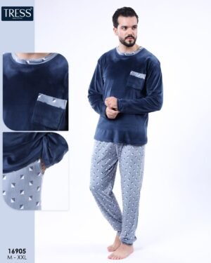 Tress Pyjama homme velours – Réf 16905 – Bleu marine