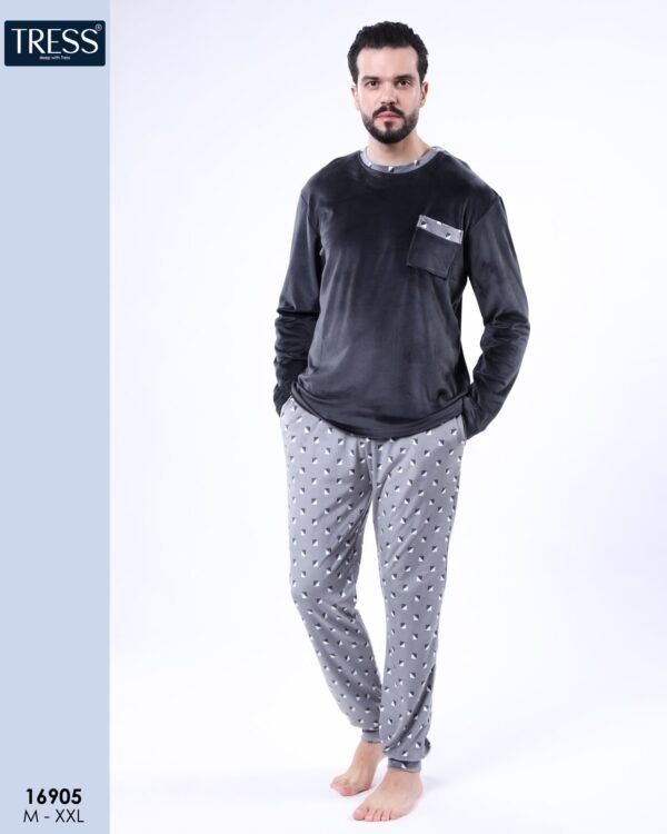 Tress Pyjama homme velours – Réf 16905 – Gris anthracite
