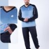 Tress Pyjama homme velours col V – Réf 16937 – Bleu ciel et marine