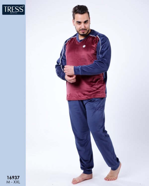 Tress Pyjama homme velours col V – Réf 16937 – Bordeaux et marine