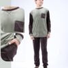 Tress Pyjama garçon velours – Réf 16947 – Vert sauge et marron