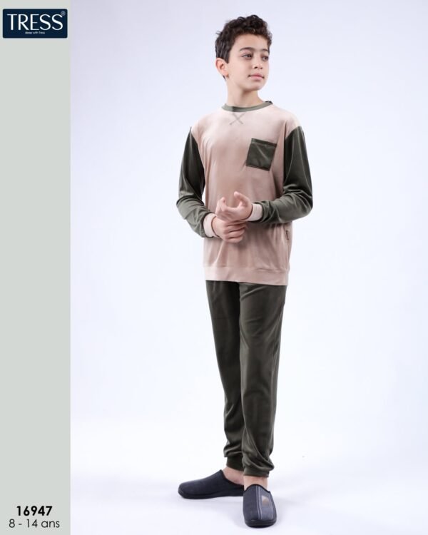 Tress Pyjama garçon velours – Réf 16947 – Beige et kaki
