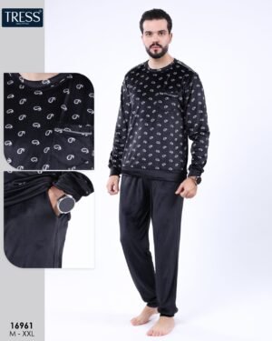 Tress Pyjama homme velours imprimé – Réf 16961 – Noir