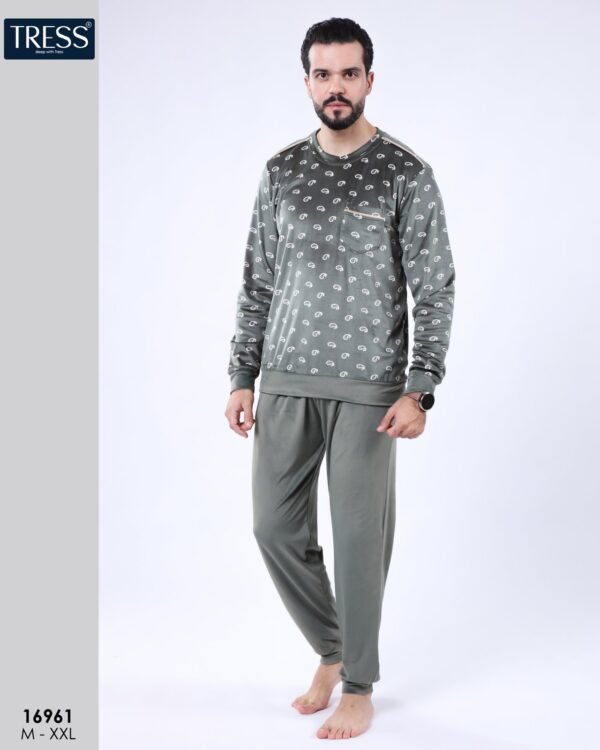 Tress Pyjama homme velours imprimé – Réf 16961 – Vert kaki