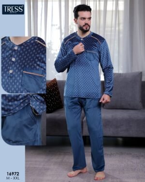 Tress Pyjama homme velours imprimé – Réf 16972 – Bleu