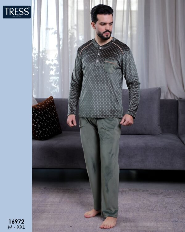 Tress Pyjama homme velours imprimé – Réf 16972 – Vert kaki